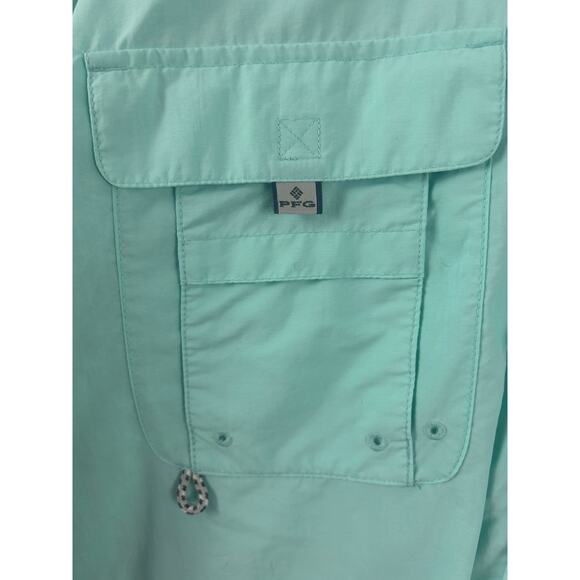 Columbia PFG Omni-Shade Fishing Shirt Long Sleeve Button Up Teal Size L - Picture 5 of 10